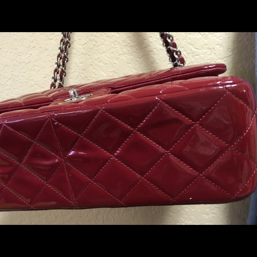 SOLD.   Chanel Jumbo Red Patent bag - Picture 4 of 8